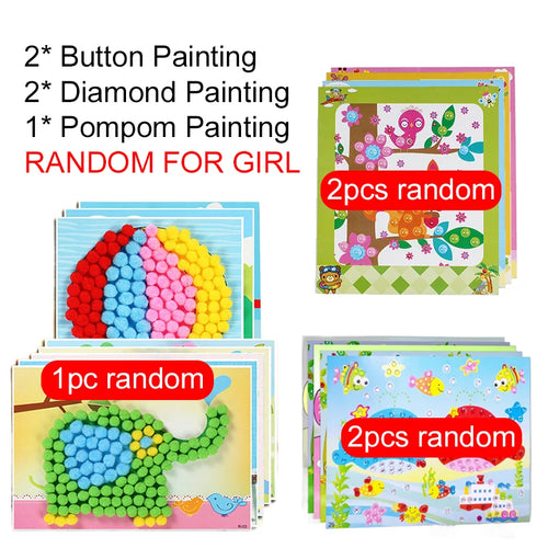 Children DIY Stickers Toys Button/Pompom/Diamond Early Education Kids Puzzle Handmade Creative Painting 3-6 Years Old Gifts TMZ